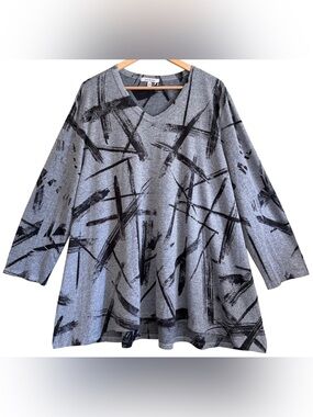 JESS & JANE Boho Lagenlook Abstract Art-To-Wear Minimalist Chic Artsy Tunic 2X